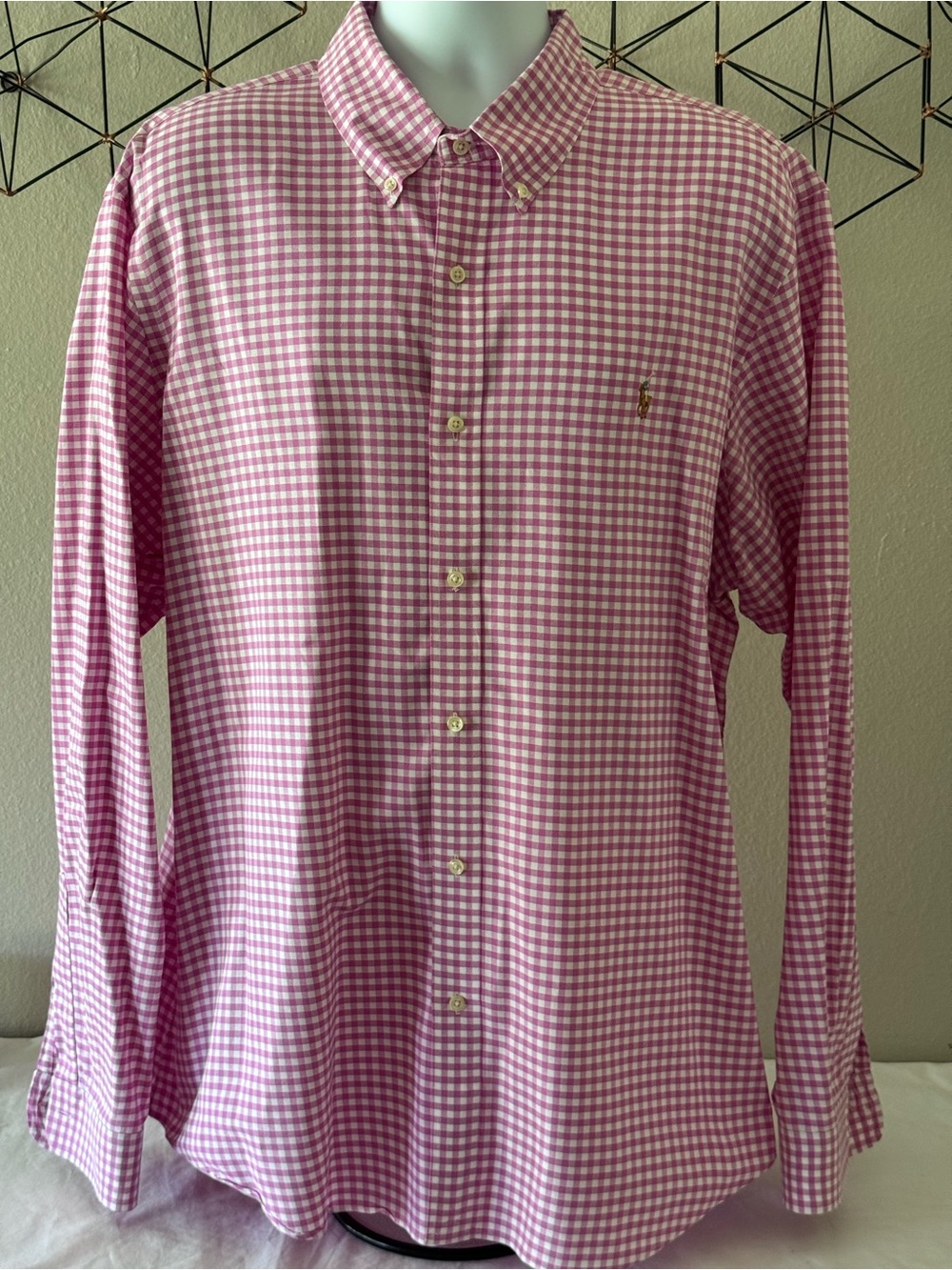 POLO RALPH LAUREN Classic Fit Button Down Dress Shirt - Pink Gingham 
Men’s XXL